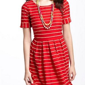 Red Striped Dress with Necklace